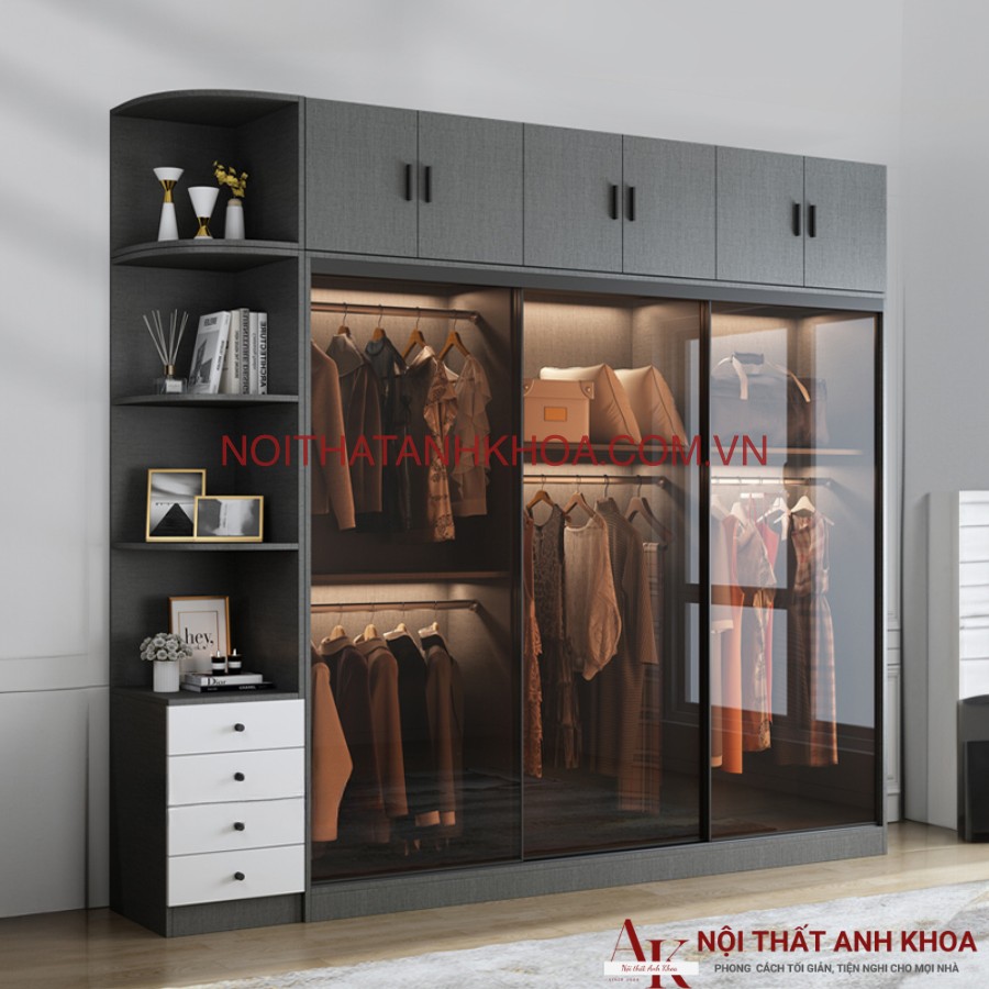 Tủ cánh kính lùa khung tủ bằng gỗ mdf đẹp, sang trọng Tủ cánh kính lùa khung tủ bằng gỗ mdf đẹp, sang trọng