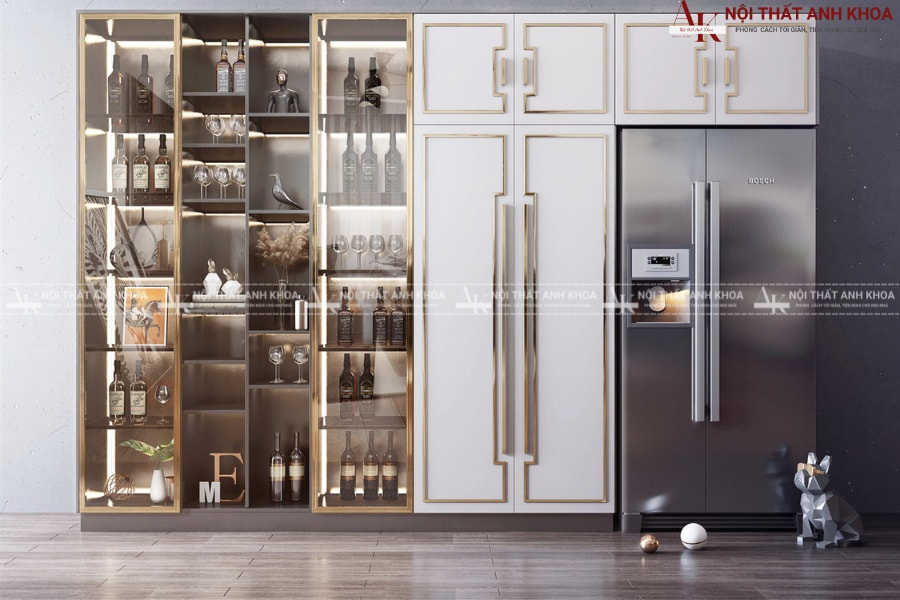 Mẫu tủ rượu kết hợp cánh kính sang trọng, huyển bí Mẫu tủ rượu kết hợp cánh kính sang trọng, huyển bí