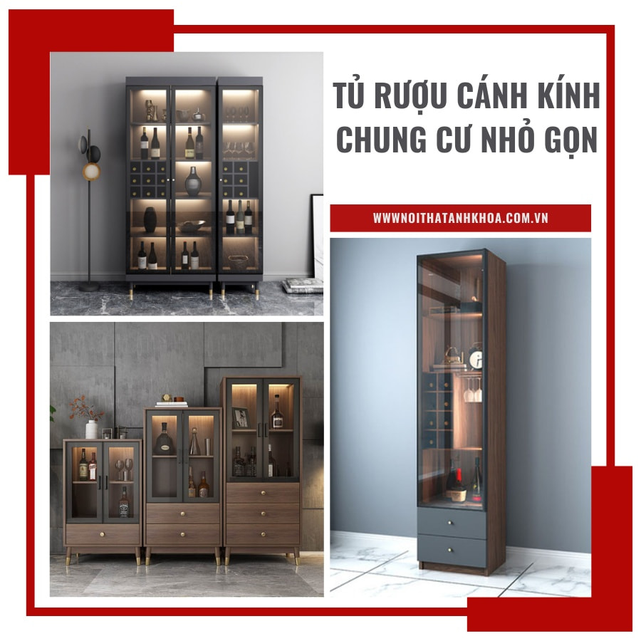 Tủ rượu cánh kính chung cư nhỏ gọn hiện đại, tinh tế Tủ rượu cánh kính chung cư nhỏ gọn hiện đại, tinh tế