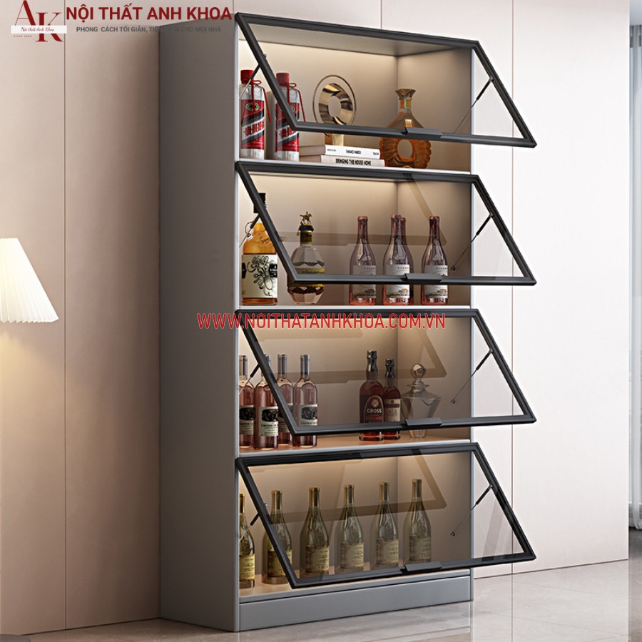 v Tủ rượu cánh kính cường lực khung gỗ MDF hiện đại giá tốt