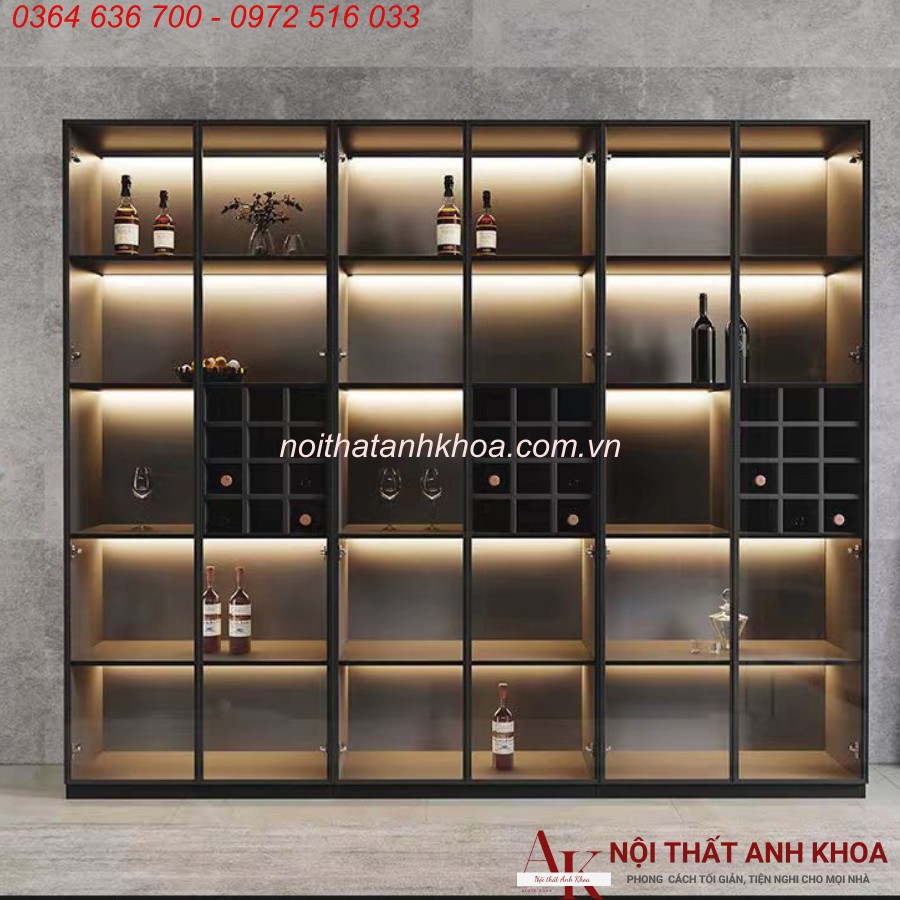 Tủ Rượu Cánh Kính 2m x2m Gỗ Công Nghiệp Màu Đen Kết Hợp LED Tủ Rượu Cánh Kính 2m x2m Gỗ Công Nghiệp Màu Đen Kết Hợp LED