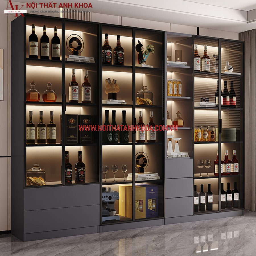 Tủ rượu cánh kính khung gỗ công nghiệp MDF Tủ rượu cánh kính khung gỗ công nghiệp MDF