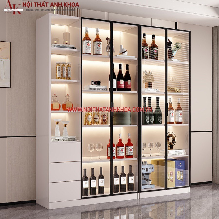 Tủ rượu cánh kính màu trắng tinh tế Tủ rượu cánh kính màu trắng tinh tế