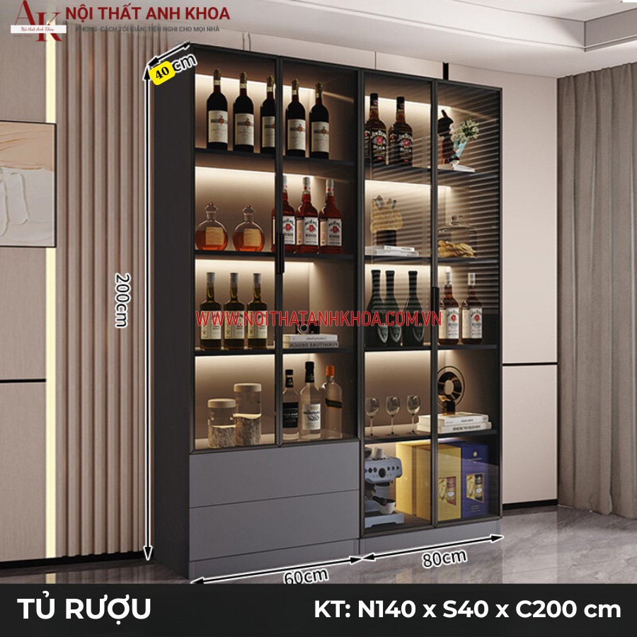 Tủ rượu cánh kính kết hợp đèn Led hiện đại Tủ rượu cánh kính kết hợp đèn Led hiện đại