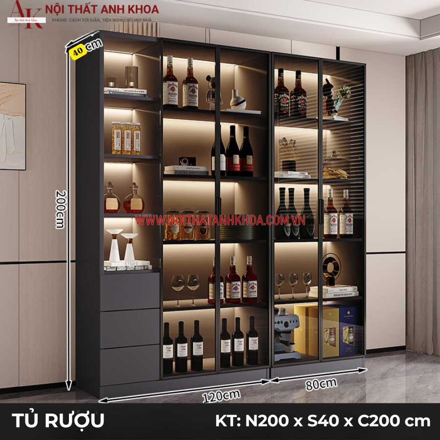 Tủ rượu cánh kính màu đen sang trọng Tủ rượu cánh kính màu đen sang trọng