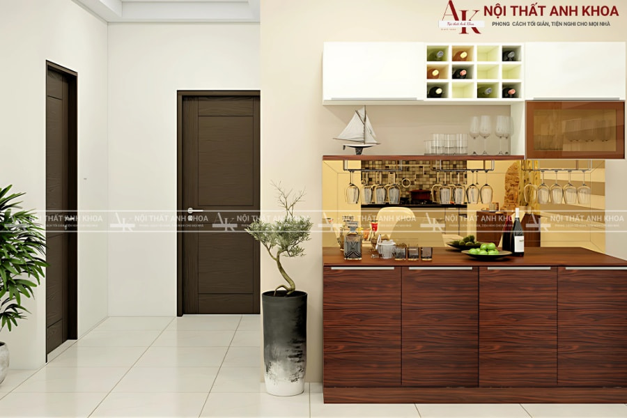 Mẫu tủ rượu chung cư gỗ MDF bền đẹp, giá hợp lý Mẫu tủ rượu chung cư gỗ MDF bền đẹp, giá hợp lý