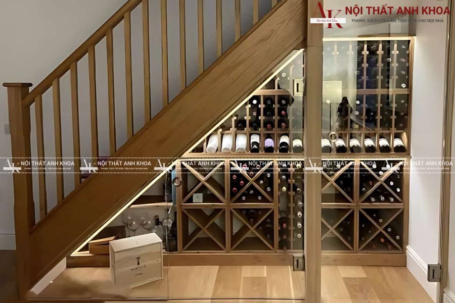 Tối ưu hóa gầm cầu thang với tủ rượu thông minh Tối ưu hóa gầm cầu thang với tủ rượu thông minh