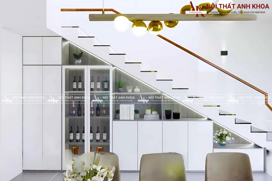 Nghệ thuật trưng bày rượu vang dưới gầm cầu thang Nghệ thuật trưng bày rượu vang dưới gầm cầu thang