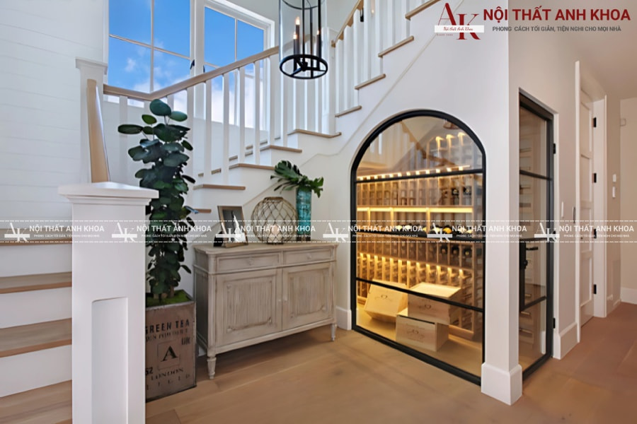 Tủ rượu gầm cầu thang hài hòa với nội thất Tủ rượu gầm cầu thang hài hòa với nội thất