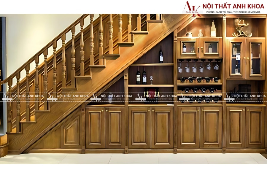 Tủ rượu gầm cầu thang gỗ tự nhiên: Sang trọng bền lâu Tủ rượu gầm cầu thang gỗ tự nhiên: Sang trọng bền lâu