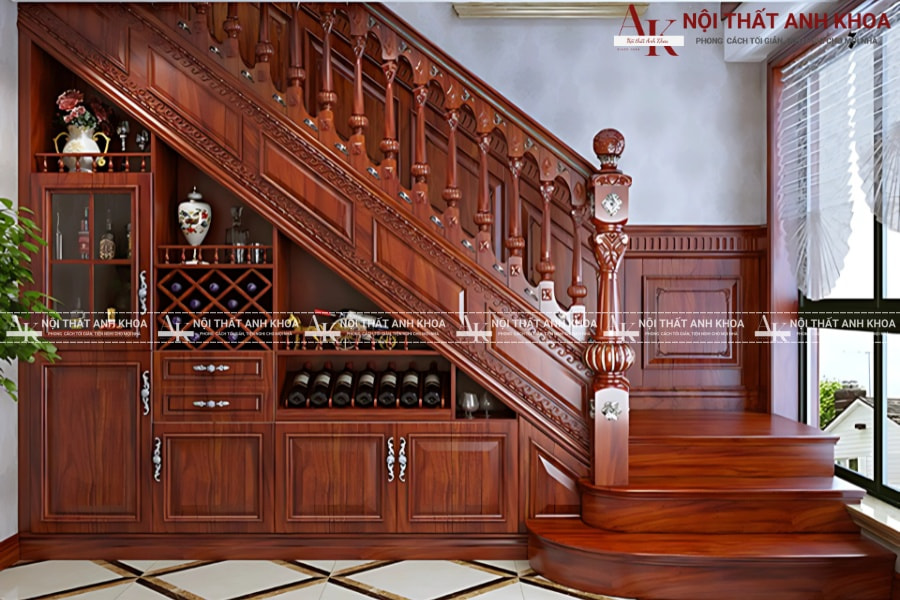Tủ rượu gầm cầu thang gỗ tự nhiên mới nhất 2025 Tủ rượu gầm cầu thang gỗ tự nhiên mới nhất 2025