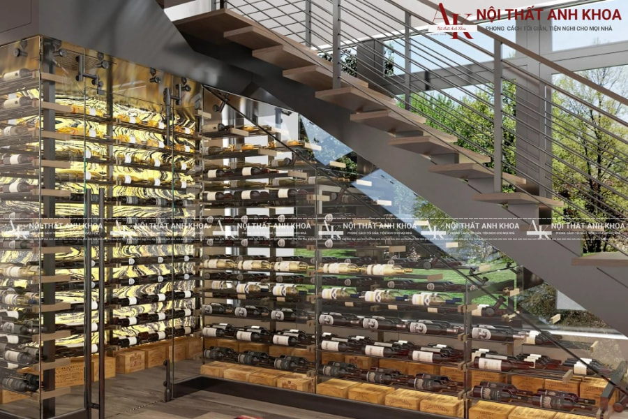 Tối ưu hóa với tủ rượu gầm cầu thang thông minh Tối ưu hóa với tủ rượu gầm cầu thang thông minh