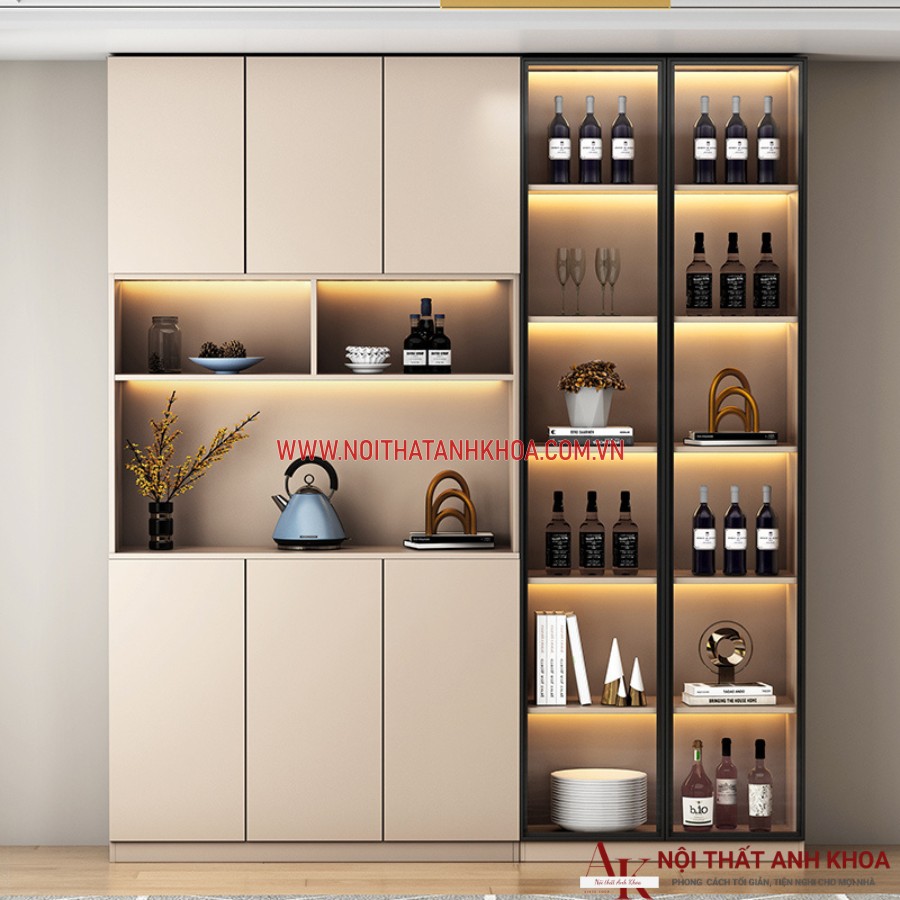 Tủ rượu cánh kính kết hợp đèn Led huyền bí Tủ rượu cánh kính kết hợp đèn Led huyền bí