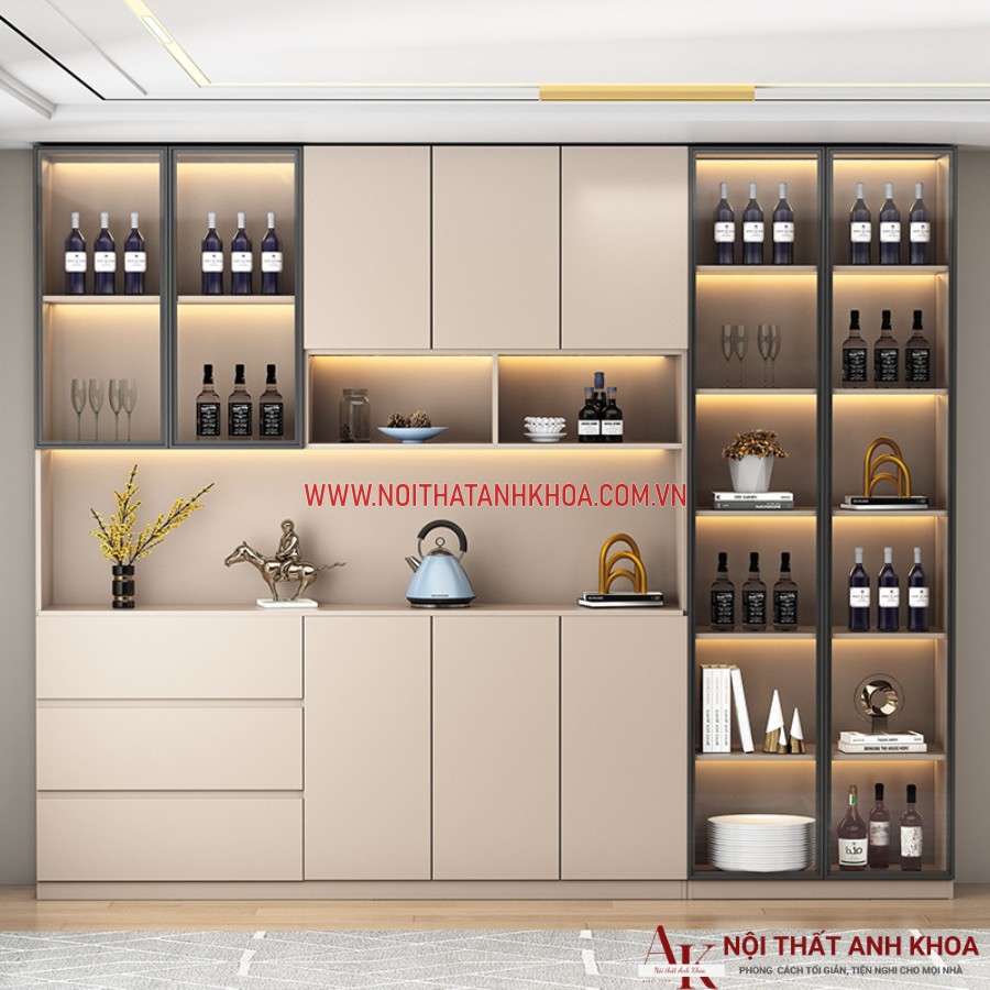 Tủ rượu cánh kính màu trắng tinh tế Tủ rượu cánh kính màu trắng tinh tế