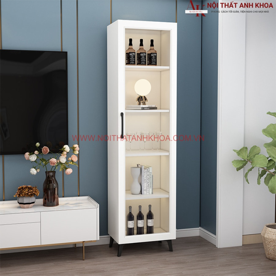 Tủ rượu mini gỗ công nghiệp kết hợp cánh kính màu trắng thanh lịch Tủ rượu mini gỗ công nghiệp kết hợp cánh kính màu trắng thanh lịch