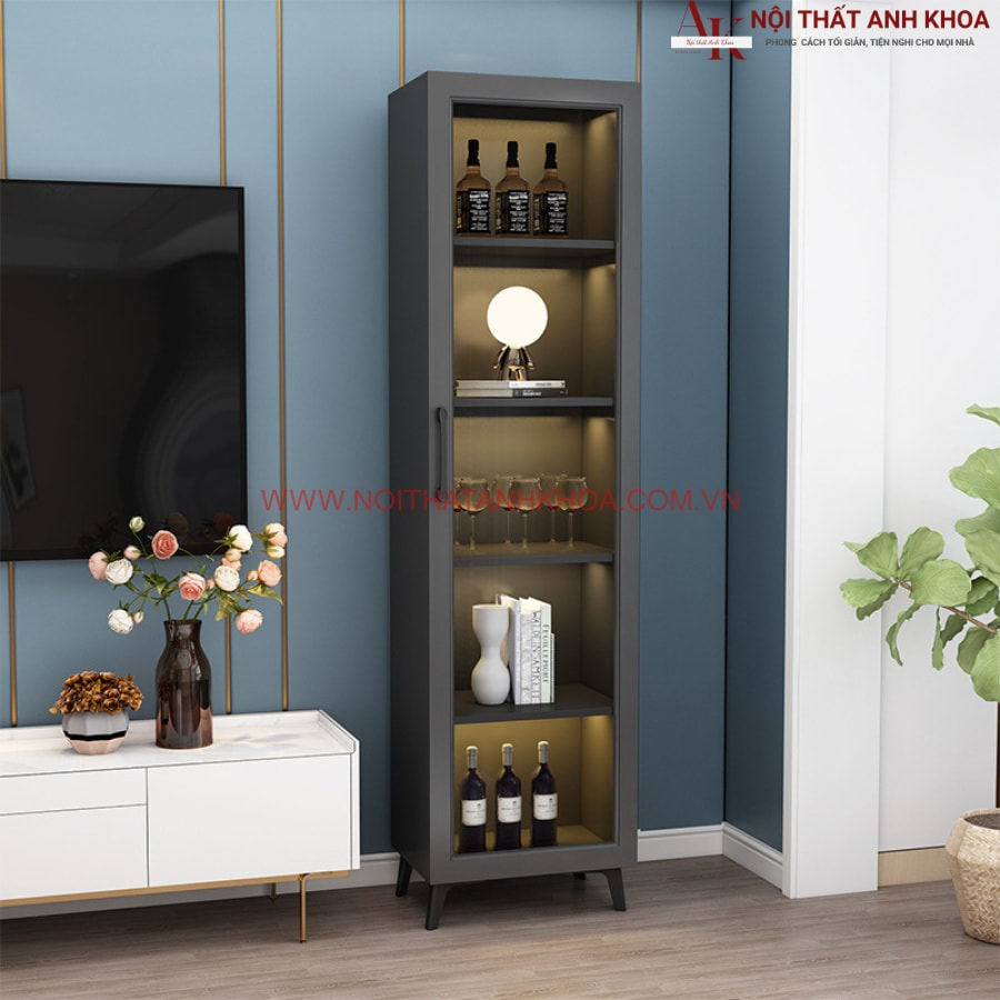 Tủ rượu mini gỗ MDF kết hợp cánh kính gam màu huyền bí Tủ rượu mini gỗ MDF kết hợp cánh kính gam màu huyền bí