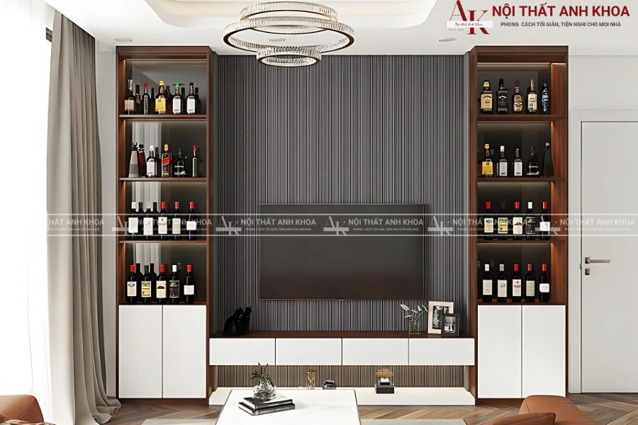 Không gian đẳng cấp bắt đầu từ tủ rượu kèm kệ tivi Không gian đẳng cấp bắt đầu từ tủ rượu kèm kệ tivi