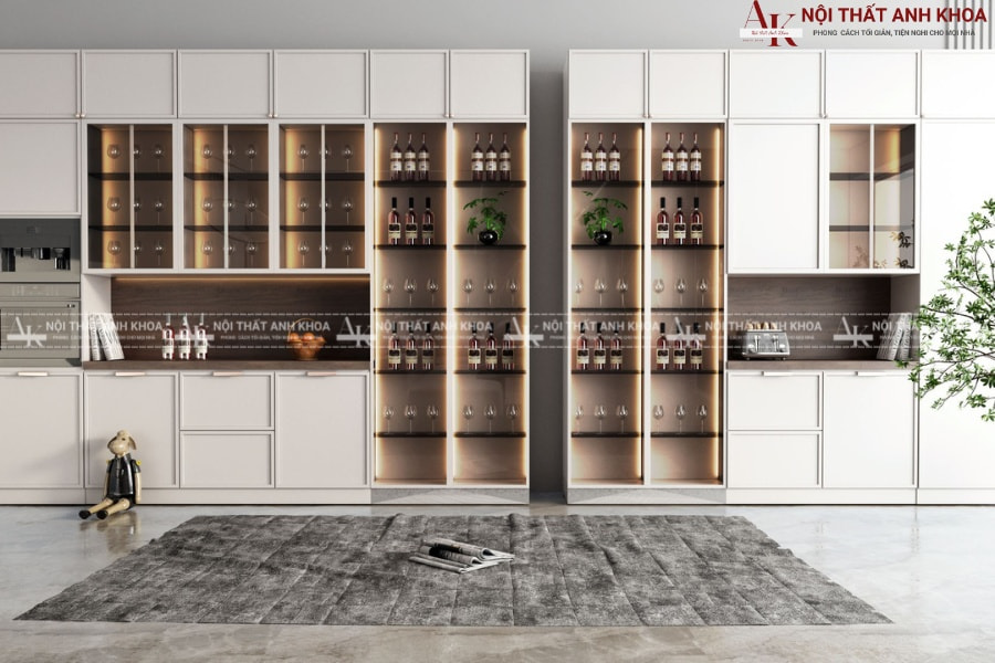Tủ rượu phòng ăn kèm kệ ly - Sự tinh tế trong từng chi tiết Tủ rượu phòng ăn kèm kệ ly - Sự tinh tế trong từng chi tiết