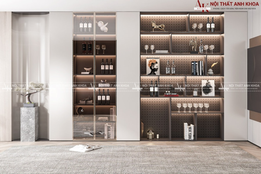 Tủ rượu phòng ăn thiết kế cánh kính sang trọng Tủ rượu phòng ăn thiết kế cánh kính sang trọng
