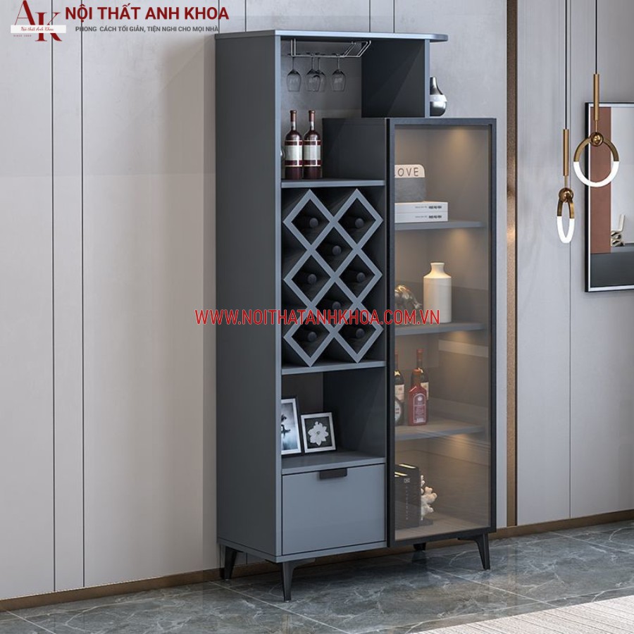Tủ rượu kết hợp giữa gỗ công nghiệp và cánh kính sang chảnh Tủ rượu kết hợp giữa gỗ công nghiệp và cánh kính sang chảnh