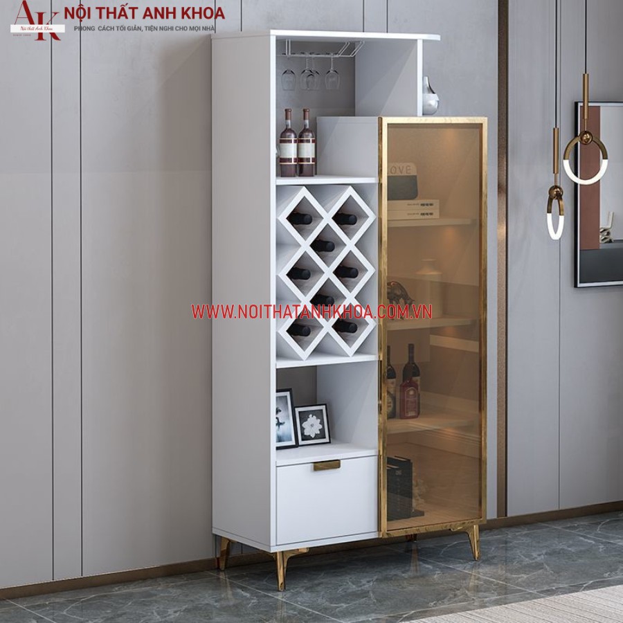 Tủ rượu gỗ công nghiệp kết hợp cánh kính hiện đại Tủ rượu gỗ công nghiệp kết hợp cánh kính hiện đại