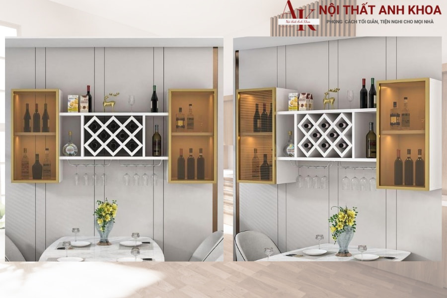 Tủ rượu treo tường bằng kính cường lực tích hợp đèn led sang trọng Tủ rượu treo tường bằng kính cường lực tích hợp đèn led sang trọng