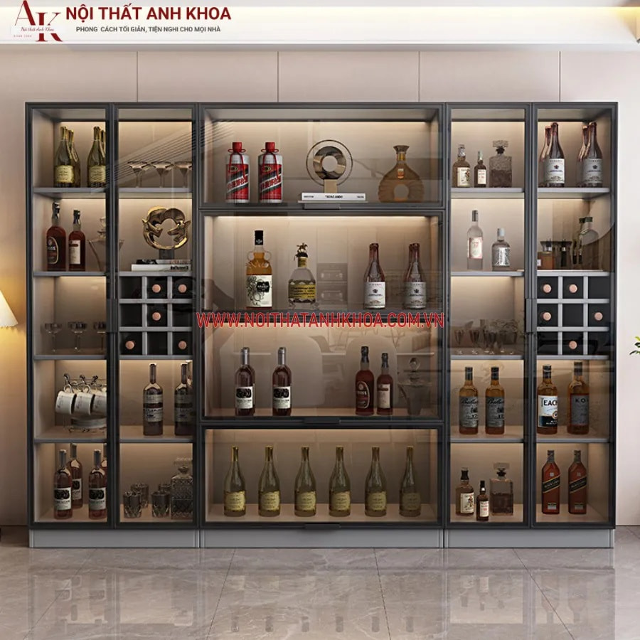 Tủ rượu cánh kính cường lực khung gỗ MDF hiện đại giá tốt Tủ rượu cánh kính cường lực khung gỗ MDF hiện đại giá tốt