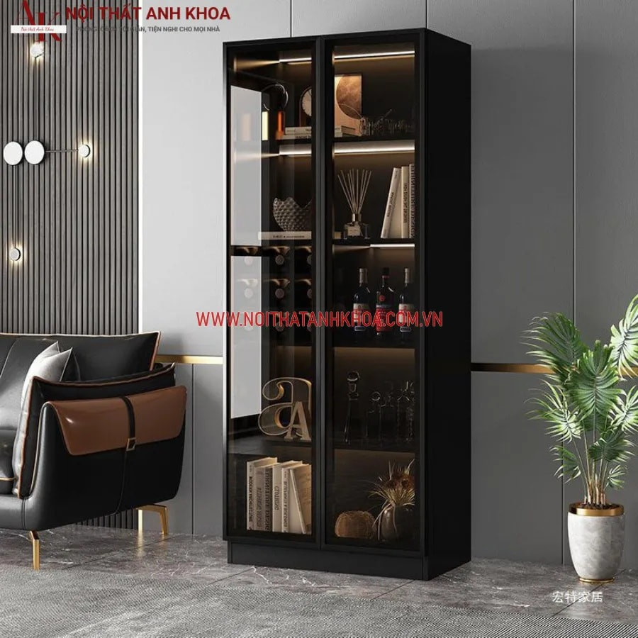 Tủ rượu kính màu xám gỗ công nghiệp đẹp hiện đại Tủ rượu kính màu xám gỗ công nghiệp đẹp hiện đại