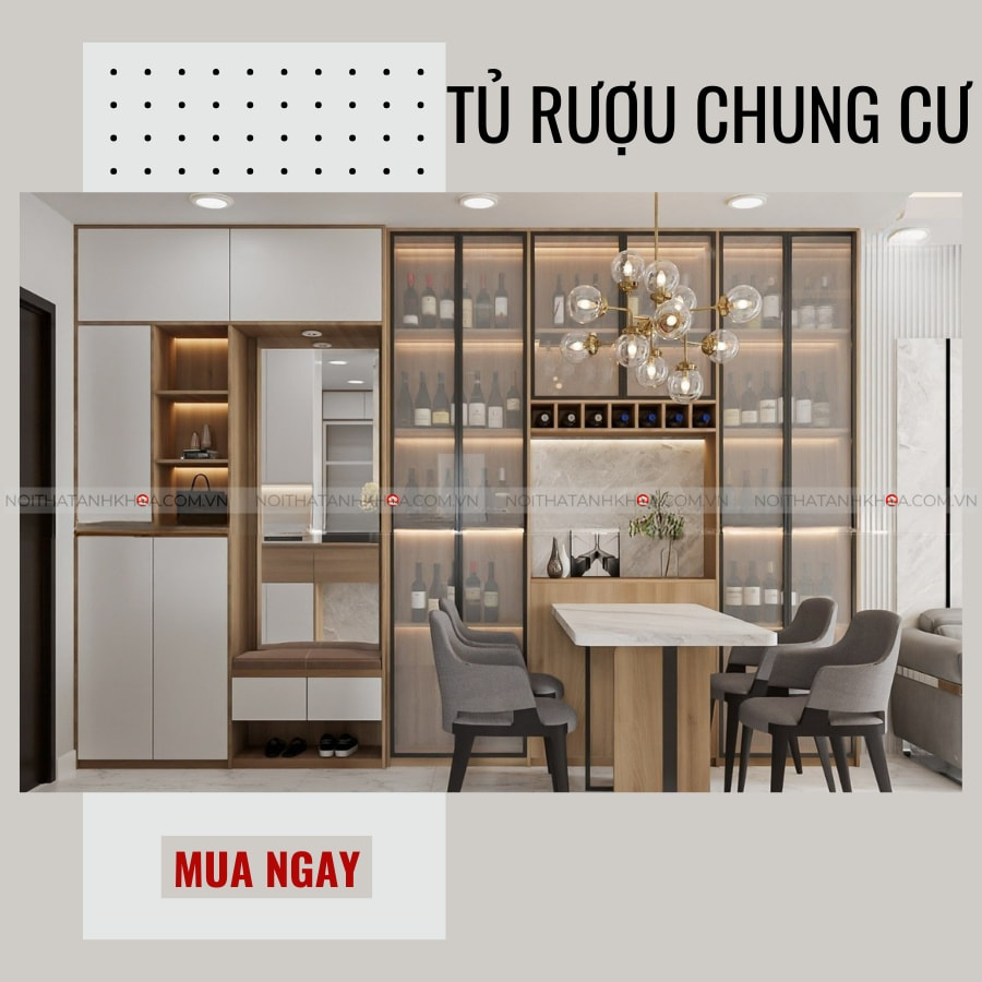 Tủ rượu đẹp phòng khách chung cư hiện đại, sang trọng Tủ rượu đẹp phòng khách chung cư hiện đại, sang trọng