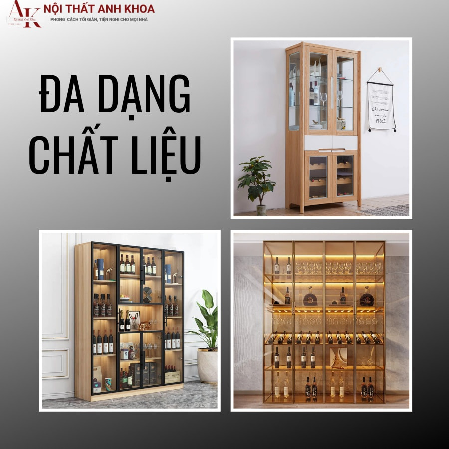 Đa dạng chất liệu tủ rượu cánh kính đẹp hiện đại, tinh tế Đa dạng chất liệu tủ rượu cánh kính đẹp hiện đại, tinh tế