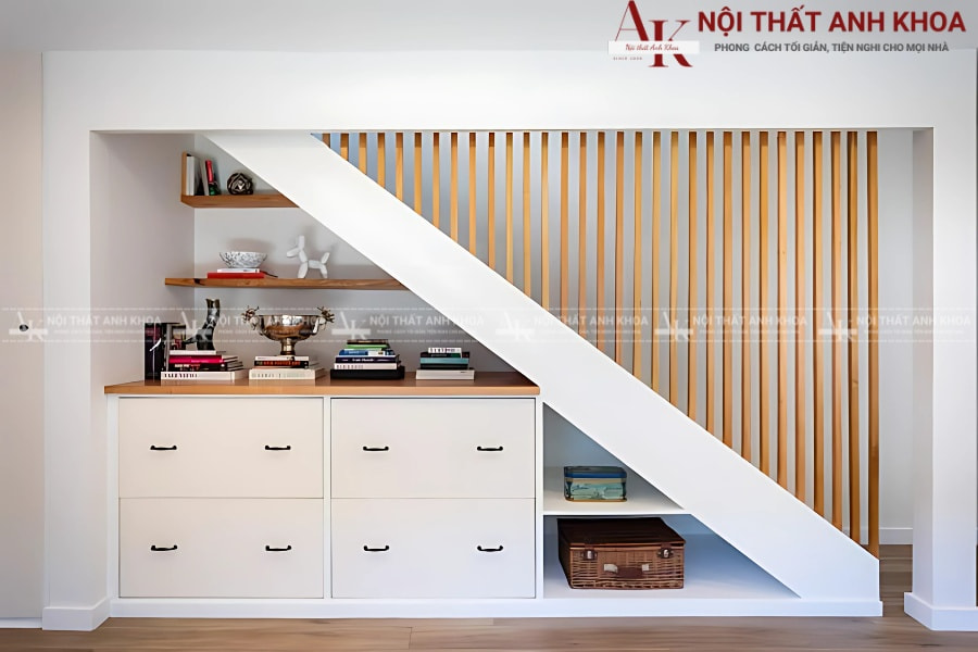 Tủ sách mini hoặc kệ trưng bày đồ trang trí tích hợp trong tủ cầu thang Tủ sách mini hoặc kệ trưng bày đồ trang trí tích hợp trong tủ cầu thang