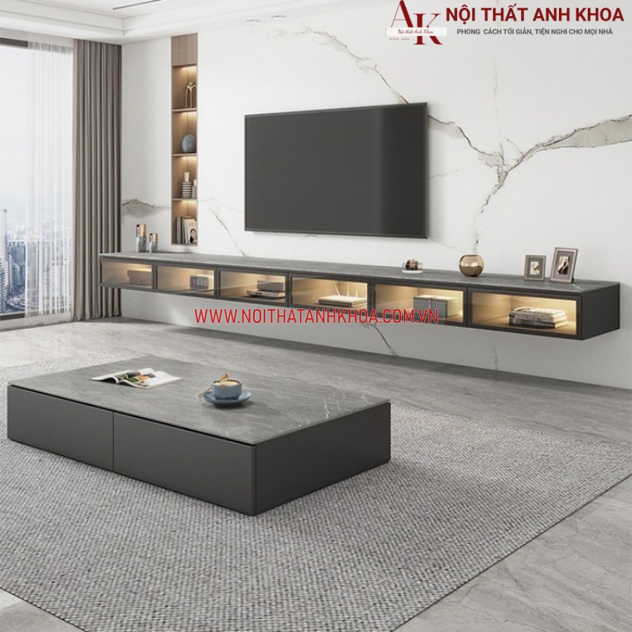Tủ tivi treo tường gỗ công nghiệp kết hợp cánh kính hiện đại Tủ tivi treo tường gỗ công nghiệp kết hợp cánh kính hiện đại