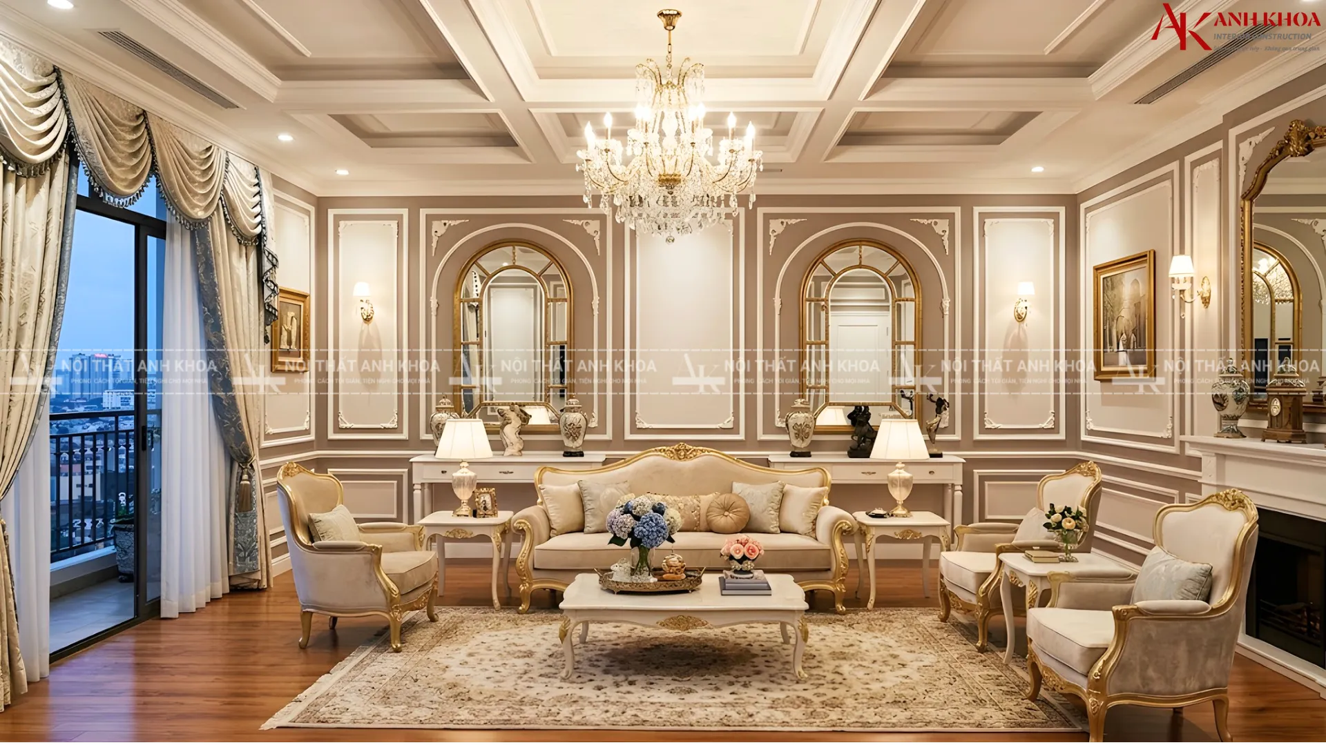 Không gian phòng khách đẹp với tỷ lệ phào chỉ tường đối xứng Không gian phòng khách đẹp với tỷ lệ phào chỉ tường đối xứng