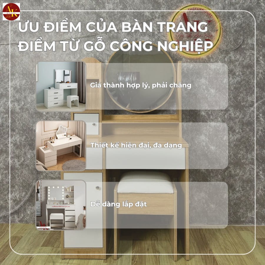Ưu điểm của bàn trang điểm từ gỗ công nghiệp Ưu điểm của bàn trang điểm từ gỗ công nghiệp