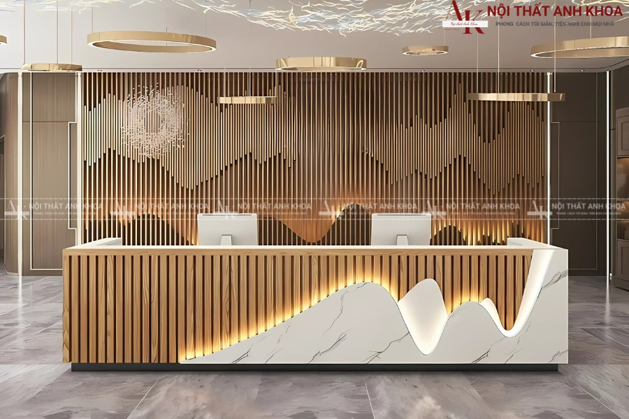 Ưu nhược điểm các chất liệu quầy lễ tân phổ biến Ưu nhược điểm các chất liệu quầy lễ tân phổ biến