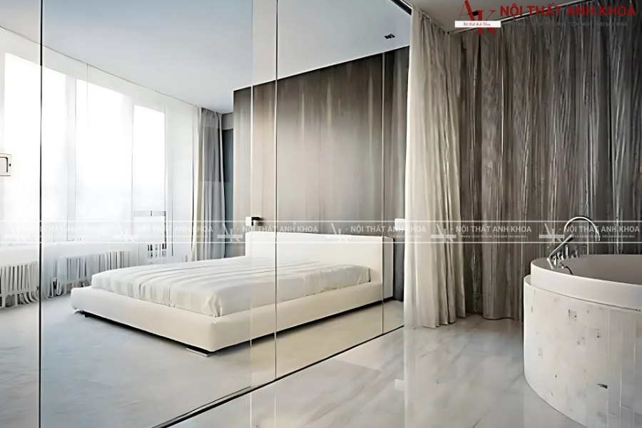 Biến không gian đẳng cấp với vách ngăn kính phòng ngủ Biến không gian đẳng cấp với vách ngăn kính phòng ngủ