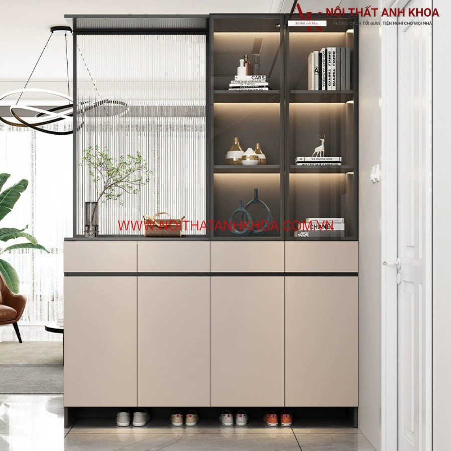 Tủ vách ngăn phòng khách kết hợp cánh kính có led sang trọng Tủ vách ngăn phòng khách kết hợp cánh kính có led sang trọng