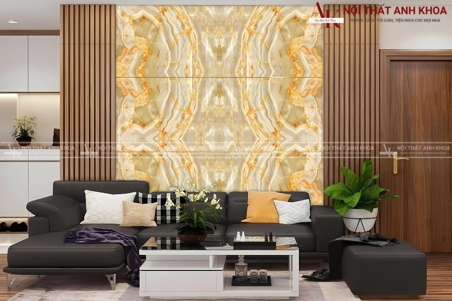 Vách ngăn giả đá Mabrle kết hợp nẹp kim loại Vách ngăn giả đá Mabrle kết hợp nẹp kim loại