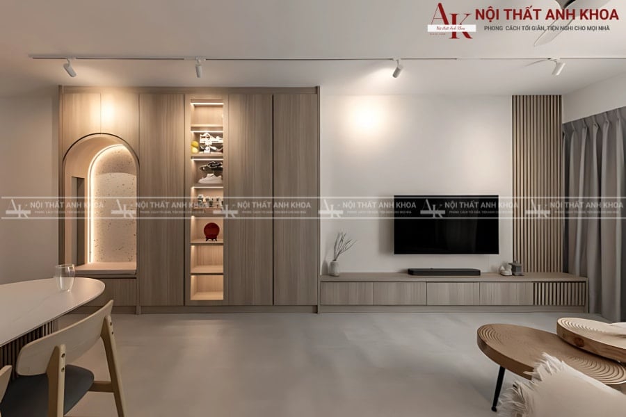 Mẫu vách ngăn tivi kèm kệ trang trí độc đáo Mẫu vách ngăn tivi kèm kệ trang trí độc đáo