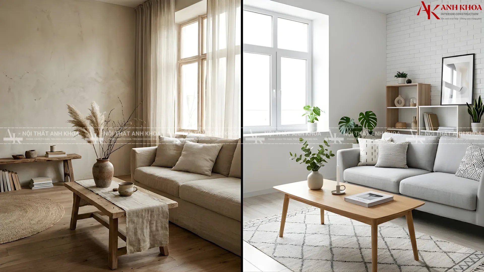 So sánh phòng khách phong cách Wabi Sabi vs Bắc Âu So sánh phòng khách phong cách Wabi Sabi vs Bắc Âu