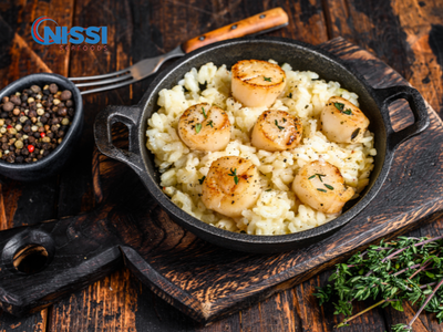 Scallops Over Truffled Mushroom Risotto