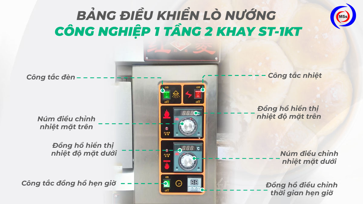 Bảng điều khiển lò nướng công nghiệp 1 tầng 2 khay ST-1KT Bảng điều khiển lò nướng công nghiệp 1 tầng 2 khay ST-1KT