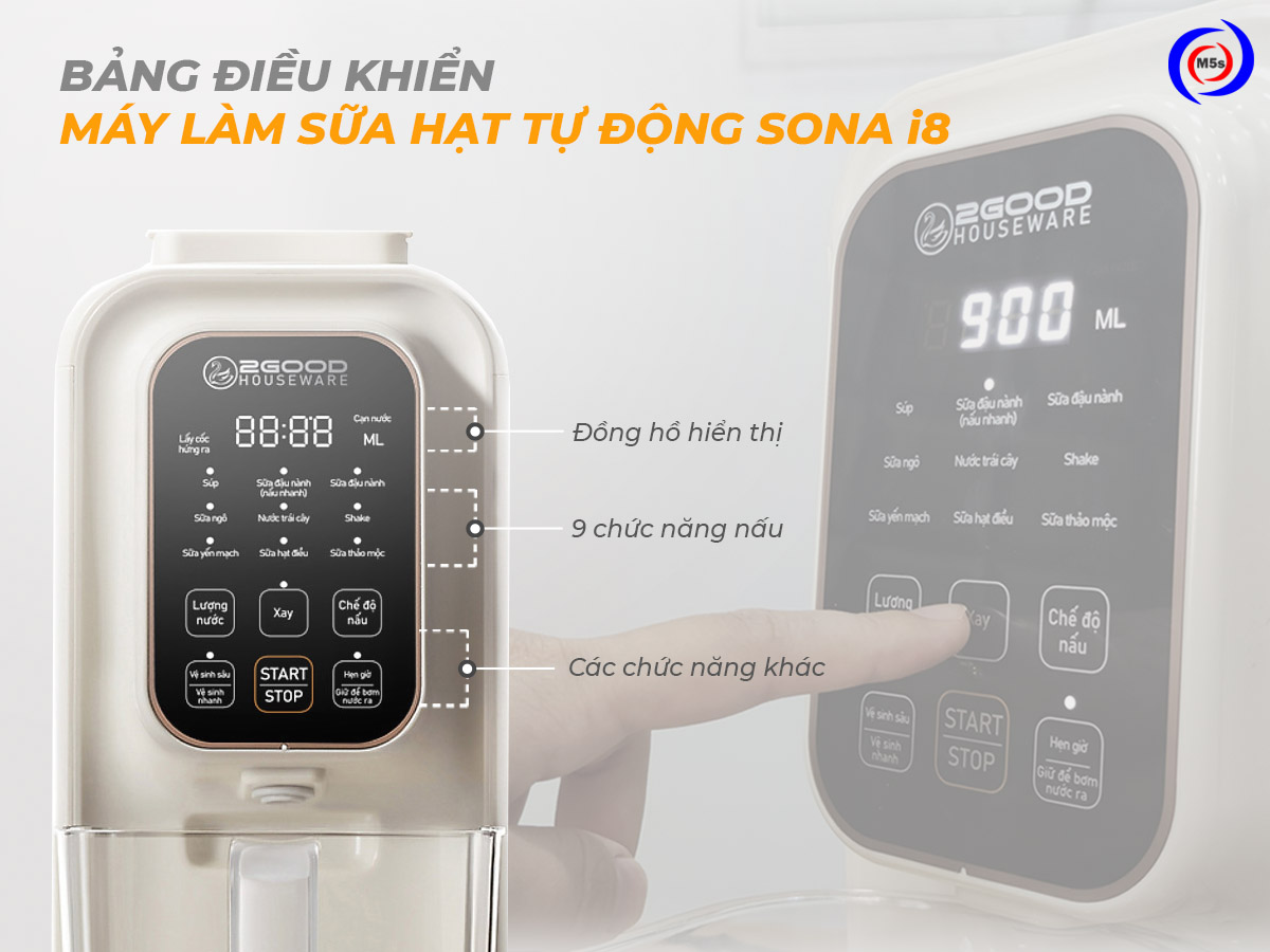 Bảng điều khiển của máy làm sữa hạt đa năng Sona i8 Bảng điều khiển của máy làm sữa hạt đa năng Sona i8