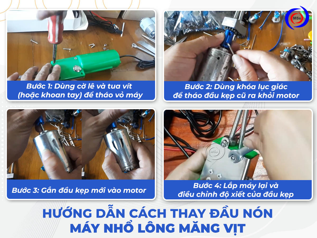 Cách thay thế thanh kẹp đầu nón máy nhổ lông măng vịt Cách thay thế thanh kẹp đầu nón máy nhổ lông măng vịt