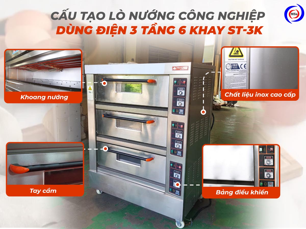 Cấu tạo lò nướng công nghiệp dùng điện 3 tầng 6 khay Hongling ST-3K Cấu tạo lò nướng công nghiệp dùng điện 3 tầng 6 khay Hongling ST-3K