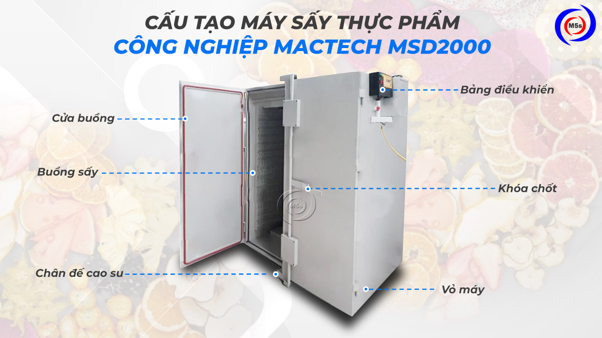 Cấu tạo máy sấy thực phẩm công nghiệp Mactech MSD2000 Cấu tạo máy sấy thực phẩm công nghiệp Mactech MSD2000