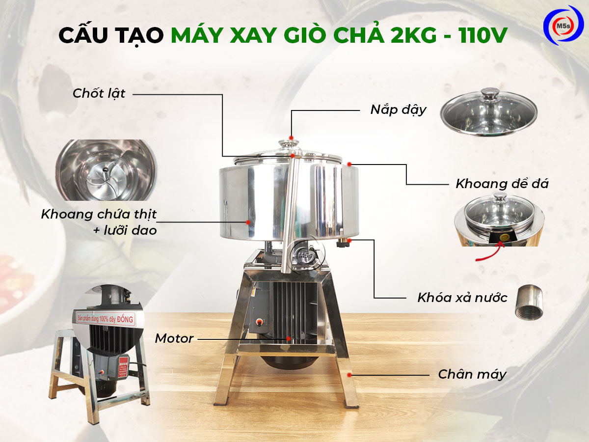 Cấu tạo máy xay giò chả 2kg điện 110V Cấu tạo máy xay giò chả 2kg điện 110V