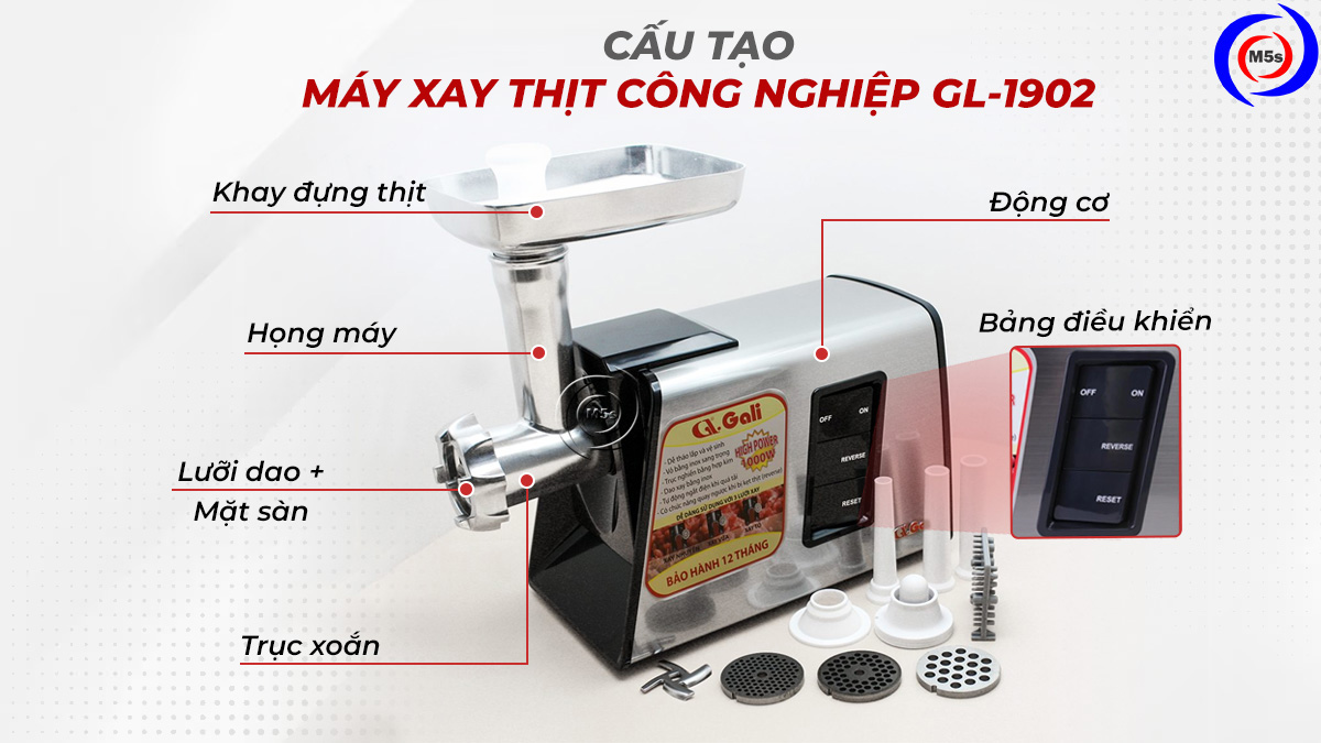 Cấu tạo máy xay thịt công nghiệp GL-1902 Cấu tạo máy xay thịt công nghiệp GL-1902