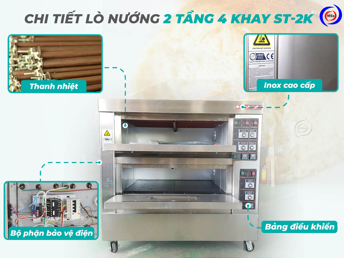Chi tiết lò nướng công nghiệp 2 tầng 4 khay ST-2K Chi tiết lò nướng công nghiệp 2 tầng 4 khay ST-2K