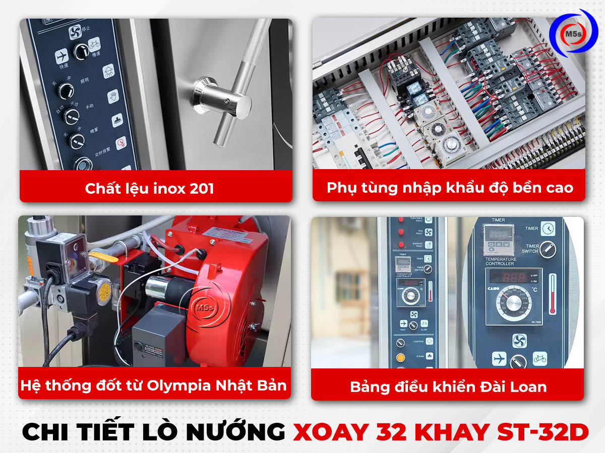 Chi tiết nổi bật lò nướng công nghiệp 32 khay dạng xoay Hongling Chi tiết nổi bật lò nướng công nghiệp 32 khay dạng xoay Hongling